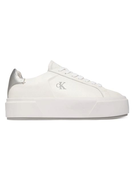 Scarpe Calvin Klein Sienna Leather Logo Flatform Bianco Argento Donna CALVIN KLEIN | Sneakers | YW0YW01929-0LC